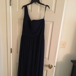 Bill Levkoff Navy One Shoulder Dress